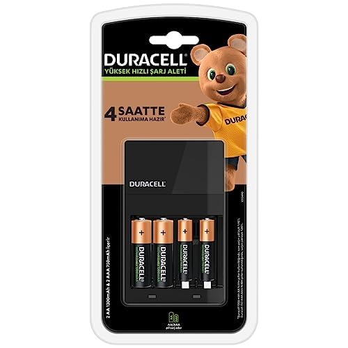Duracell Cef14 4 Saat Pil Şarj Cihazı, 1 Adet + 2'şer Adet Şarj Edilebilir AA ve AAA Pil + 2 Adet 2'li Şarj Edilebilir AA 2500 mAh Kalem Piller,(2x1300 AA + 2x750AAA + 4x2500 AA)