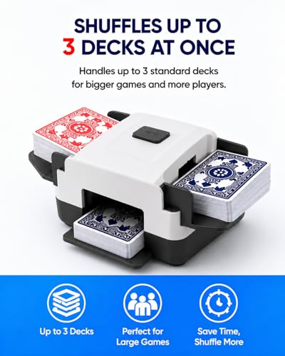 Image of Automatic Card Shuffler for Poker & UNO, 2-Deck Electric Low Noise Battery Operated Machine, Portable Professional Shuffling Tool for Home Game Night & Blackjack,Black