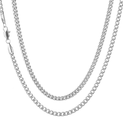 HSWYFCJY Collar Cubana de Hombre Plata Cubano de Cadena 4mm de Acero Inoxidable Hip-Hop Collar de Longitud 60cm Joyería Regalos para Hombres Señoras