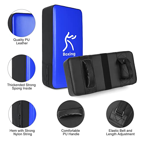 Odoland Handpratzen Set 2 IN 1 mit PU Pratzen Schlagpolster für Boxsack Boxen Kickboxen Boxtraining Kampfsport Pratze Thai Kick Boxen Pratzen Blau