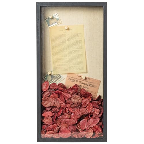 Image of Shadow Box Frame 8x16 Shadow Box Display Case with Linen Back of Awards Memorabilia Flower, Pictures, Keepsakes、Bouquet、Medals and More Photos Memory Box Black