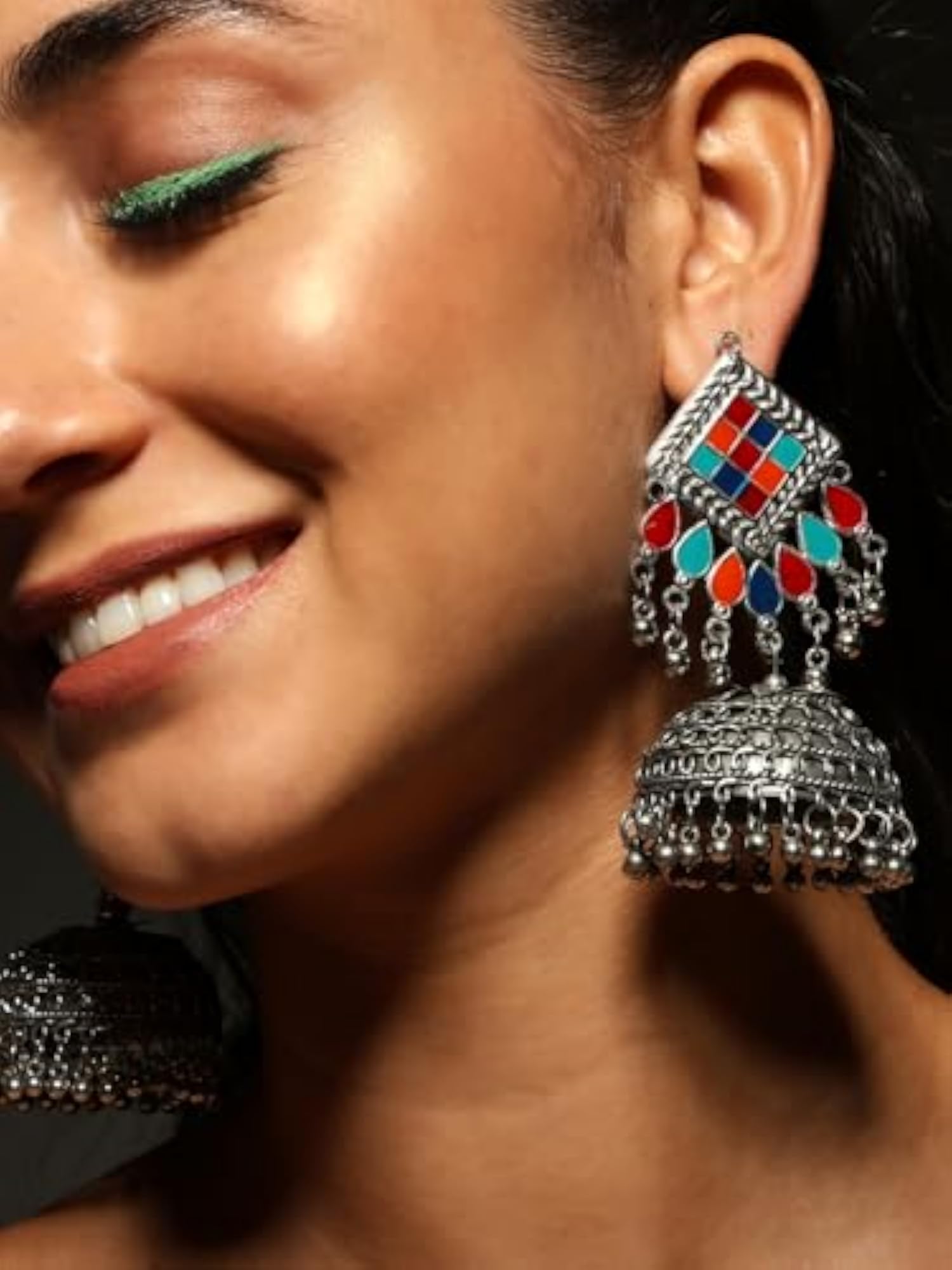 Women's 92.5 Silver Plated Oxidised Jhumki Earrings