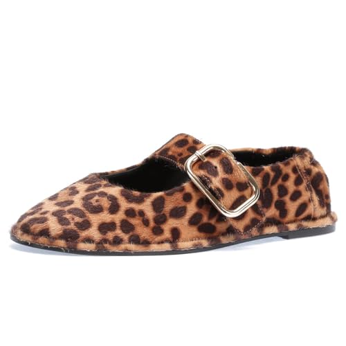Ballet Flats Shoes for Women Slip On Mary Jane Leopard Print with Strap, Casual Daily Walking Comfort Flats2