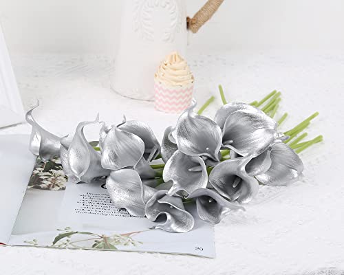 Ipopu Silver Calla Lily Artificial Flowers, 24Pcs Silver Flowers For Diy Wedding Bouquets Centerpieces Bridal Shower Party Home Flower Arrangement Decorations (Silver) #TOP1