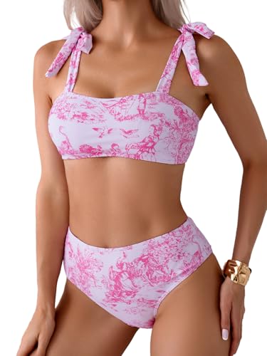 Verdusa Women's 2 Piece Graphic Bikini Set Bow Tie Shoulder Swimsuit Summer Bathing Suits