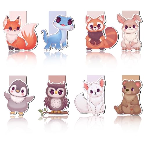 JSRQT 8 Piezas Marcadores Magnéticos Animales Marcadores de Libros Puntos de Libro Detalles Cumpleaños Infantiles Marcapaginas Libro para Suministros Lectura Bookmark para Estudiantes Oficina Lindo