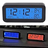 Emiif Digital Car Clock Dashboard - Solar Powered with Date, Temperature & Humidity Display, for Auto Backlight (BlueRed)