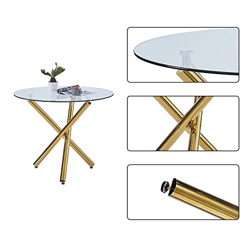 Round Glass Dining Table 35.43In Modern Kitchen Table With Golden Legs Up To 4 People #TOP2