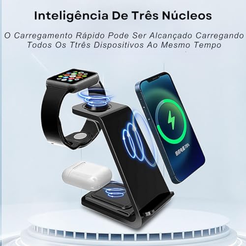 Carregador Por Indução 3 Em 1 Suporte Carregador Sem Fio Multifuncional Com Bobina Dupla Magnético P