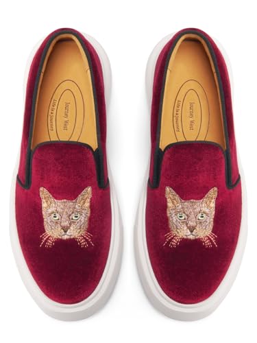 Image of Journey West Women's Fashion Velvet Sneakers with Embroidery Comfortable Slip-On Work Shoes for Women