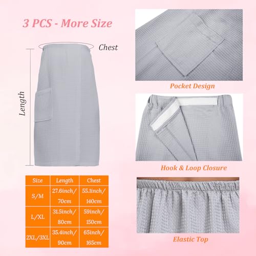Image of 3 Pcs Towel Wrap for Women Lightweight Waffle Spa Bathrobe Cover Up Bath Shower Wraps with Adjustable Closure