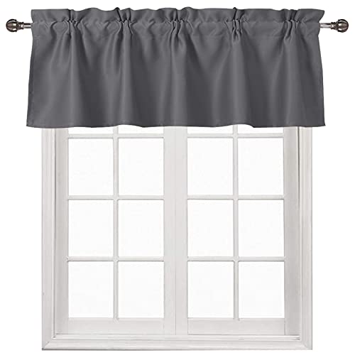 Dwcn Valance Curtains Blackout Grey Kitchen Valance Solid Rod Pocket Window Treatments Curtain Valance For Kitchen Bathroom Windows 52X18 Inch Long, 1 Panel #TOP9