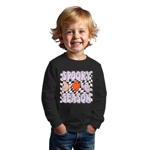 MODNTOGA Toddler Boy Girl Ghost Graphic Shirt Halloween Crewneck T-Shirt Funny Spooky Season Print Long Sleeve Pullover Tops