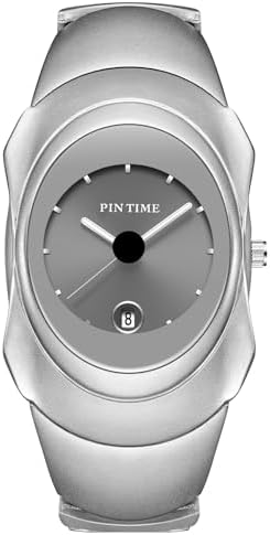 PINTIME Fashion Mens Unique Watches Slim Sleek Classic Stainless Steel Quartz Waterproof Business Wristwatches for Men Auto Date