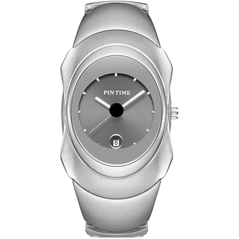PINTIME Fashion Mens Unique Watches Slim Sleek Classic Stainless Steel Quartz Waterproof Business Wristwatches for Men Auto Date (Silver Gray) Cover