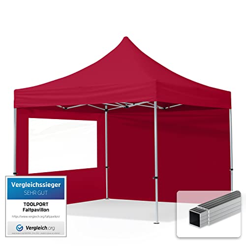 TOOLPORT Tente Pliante 3x3 m - 2 côtés Aluminium Barnum Chapiteau Pliant Tonnelle Stand Paddock Réception Abri PES300 Rouge
