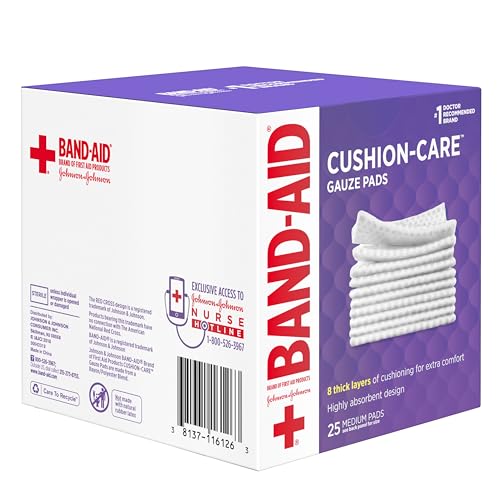 Image of BAND-AID Brand Cushion Care Sterile Gauze Pads for Protection of Minor Cut, Scrapes & Burns, Non-Adhesive & Wound Care Dressing Pads, Medium Size, 3 inches x 3 inches, 25 ct