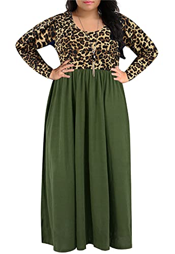 Image of Nemidor Women Plus Size Casual Maxi Dress Long Fall Pockets | Size 14-26 plus, elastic waist, long sleeve, round neck, loose, boho, curvy, winter, wedding, daily, vacation, work, holiday