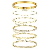 ZXTGBQ 6PCS Bracelet Inoxydable Pour Femme Empilable Bracelets RéGlable Zircon ChaîNe Ensemble Bracelets Zircon Cubique Bracelets Amitié Fantaisie Bijoux Cadeau Anniversaire Femmes Fille