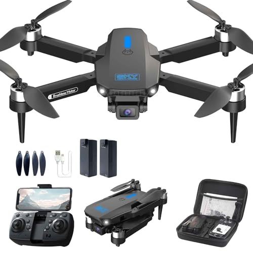 Brushless Foldable Drone with Camera for Adults, Drones with 4k camera, 90° Adjustable Lens, 3D Flip, 2 Batteries