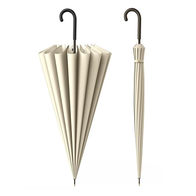 Vintage Style Ruffle Umbrella for Women | Manual Open Long Handle with Curved Handle | Wind Resistant Sun & Rain Protection Stylish Parasol for Daily Use (Long Umbrella Travel)-picture-45