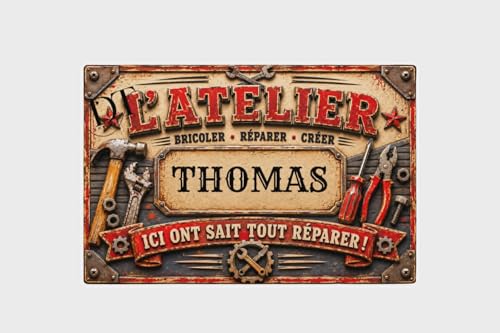 Plaque métal personnalisée atelier bricolage vintage déco
