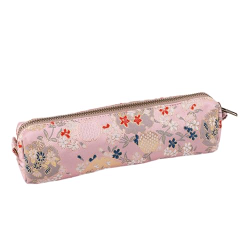 Image of Oyachic Embroidery Pencil Case Flower Pencil Pouch Pen Box Pen Holder Organizer Bag Cosmetics Makeup for Office Supplies,pink