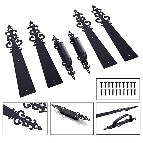 Ccjh Metal Garage Door Decorative Hardware Hinges Carriage House Accents Screw Mounted 6 Pcs Black (Braided Style) #TOP2