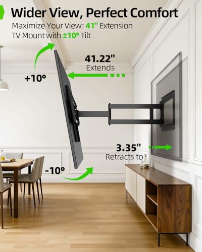 Image of USX Mount Long Arm TV Wall Mount for Most 50-100 inch TV 40 Inch Extension Full Motion TV Mount,Pre-Assembled Wall Mount with Swivel and Tilt Up to 150lbs Fits 8″ /12″ /16″ /24″ Studs VESA 900x600mm