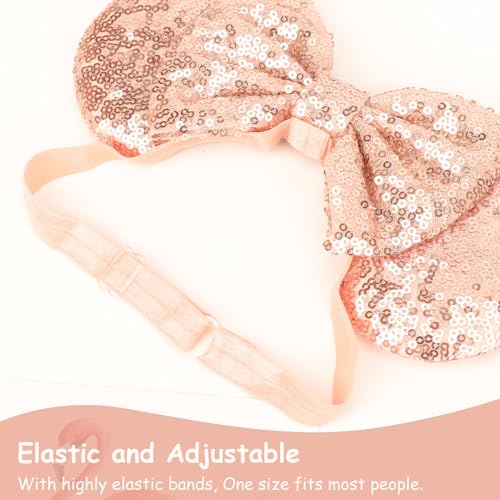 Image of DRESHOW Minnie Ears Headbands Mouse Ears Sequin Bow Headbands Elastic Adjustable Headband Glitter Party Decoration Cosplay Costume for Women