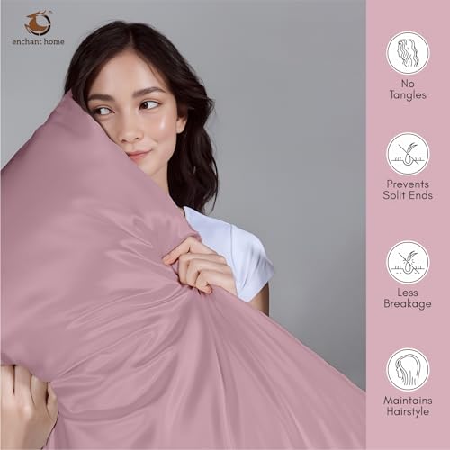 Image of 300 TC Art Silk Satin Pillow Cover Set | Durable Satin Pillow Cover with Envelope Closure | Luxury Satin Pillow Covers | Cozy Satin Pillow Covers (2, Rose)