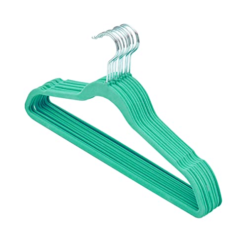 Image of Home Basics Sunbeam Slip-Proof Snag-Free Ultra Slim Velvet Hanger with Rotating Steel Hook (Pack of 10) (TURQUOISE)