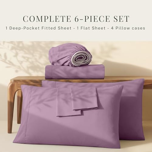 Image of Hearth & Harbor Extra Deep Pocket Sheets - Fits Mattress 18-24 Inches Deep - Extra Deep Pocket Split King Size Sets - 7 Piece Split King Size - Lavender