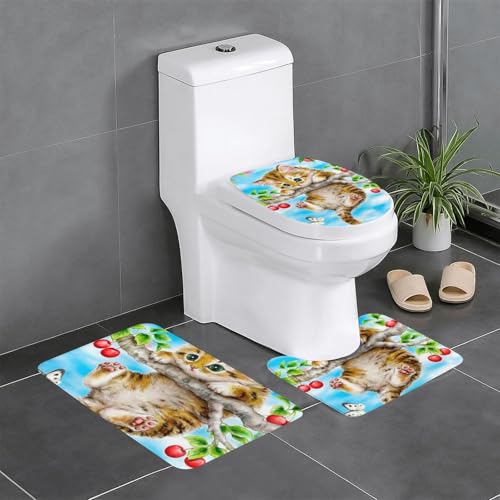 おしゃれ かわいい猫トイレ―カバー&マット 3点セット かわいい トイレマット 吸水 丸洗い 洗面所 滑り止め 速乾 防臭 玄関マット バスマット