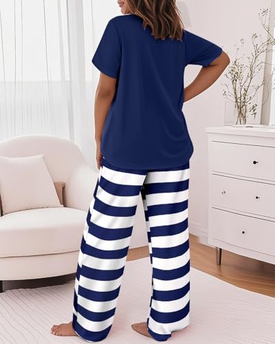 Image of CHICME Womens Pajamas Sets 2 Piece Short Sleeve Lounge Set Printed Loose Pants Pj Sets Loungewear Set