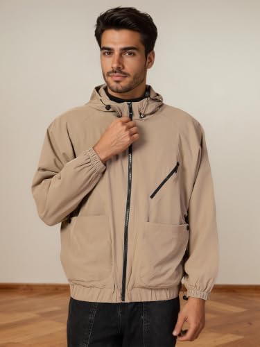 Image of CHKOKKO Sunscreen Jacket for Men Windcheater Hooded Zipper Sports Jacket | UV Protection | Sun Protective | Lightweight Water Resistant | Riding Biker | Outdoor Travel Gym Running