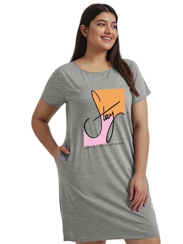 fflirtygo Women’s Cotton Short Nighty | Printed Knee Length Night Gown | Short Sleeve Nighty | Long T-Shirt | Regular Fit Nightdress | Relaxed Fit Cotton Nightwear-picture-42