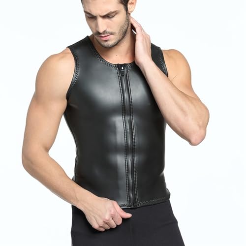 Traje de neopreno para hombre de 2MM sin mangas, chaqueta ligera para nadar y bucear (Negro_X-Large) miniatura 2