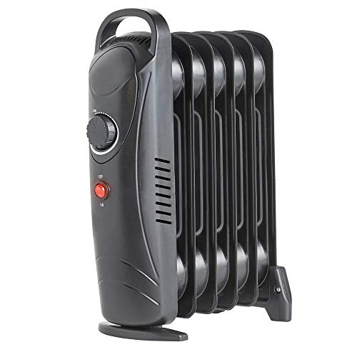 Image of Warmehaus Mini Electric Portable Oil Filled Radiator 6 Fin - Portable Electric Freestanding Heater - 800W - Adjustable Temperature Thermostat - Gloss Black