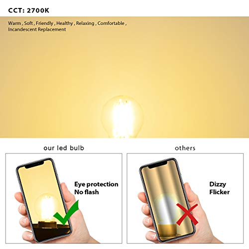 LVWIT 4W G45 E27 LED Filament Golfball Bulb, 6 Pack, 470Lm 40W Replacement, Non-dimmable, Warm White 2700K 80Ra, LED Vintage Glass Mini Globe Bulb