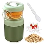 Cereal Cup On The Go - 530ml+330ml Stainless Steel Overnight Oats Jar, 2-in-1 Yoghurt Pots with Lid and Spoon, Leakproof Dishwasher Safe, Reusable Breakfast Salad Cups for Work School Travel Picnic