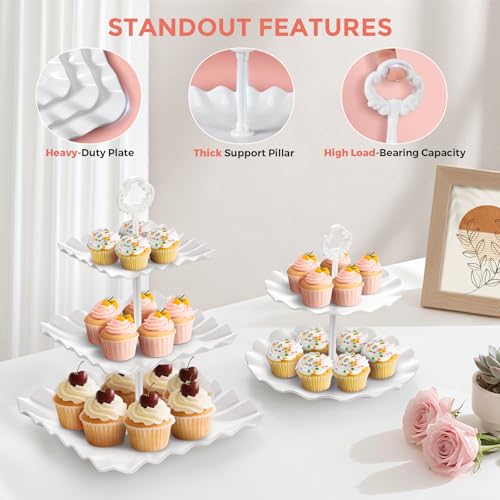 Cupcake Stand, Dessert Table Display Set, Tiered Tray Stands, 3-Tier Tower Cup Cake Holder, Snack Serving Trays, Cookie Platters for Tea Party, Wedding, Birthday, Baby Shower, White - Image 5