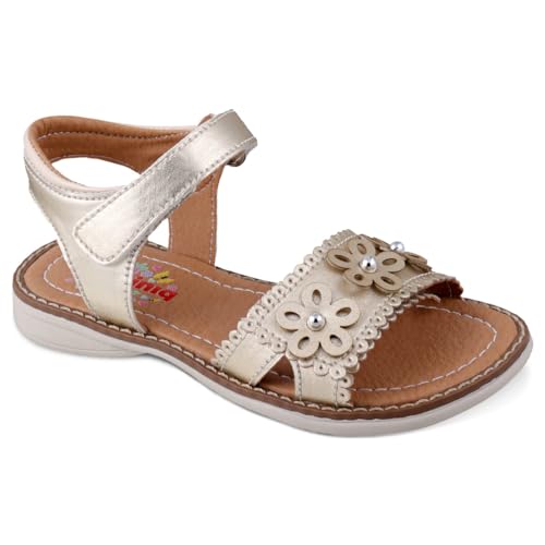 Catálogo para Comprar On-line Huaraches Comida - los más vendidos. 47 Dominiq Sandalia Huarache para Niña, Modelo 7083, con Flores Decorativas y Cierre de Velcro, Color Dorado (Sistema Tallas Calzado JP, Niño (2-5 años), Mujer, Medición, 21.5 cm)