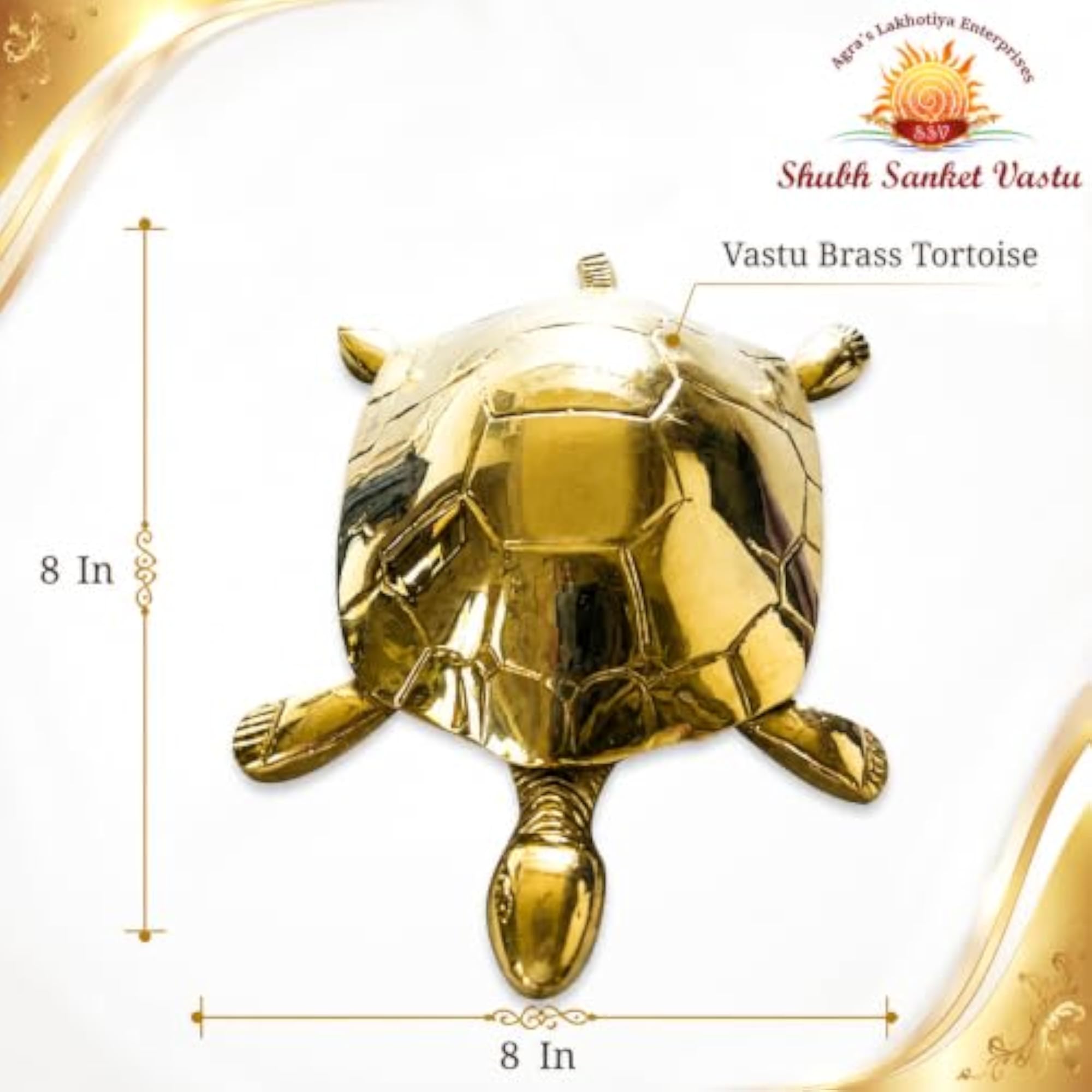 Shubh Sanket Solid Brass Tortoise - 8 Inches, Wealth & Prosperity