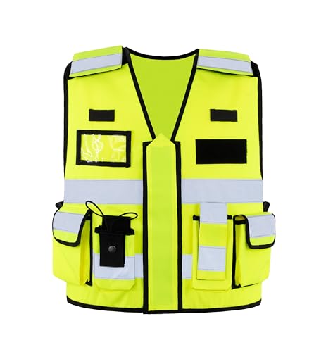 Korntex Sicherheitsweste Bonn Taktikweste Taschen mit Klettverschluss Ausweistasche Patches-Klettverschlussflächen in Größen M/XL und XXL/4XL (Gelb M/XL)