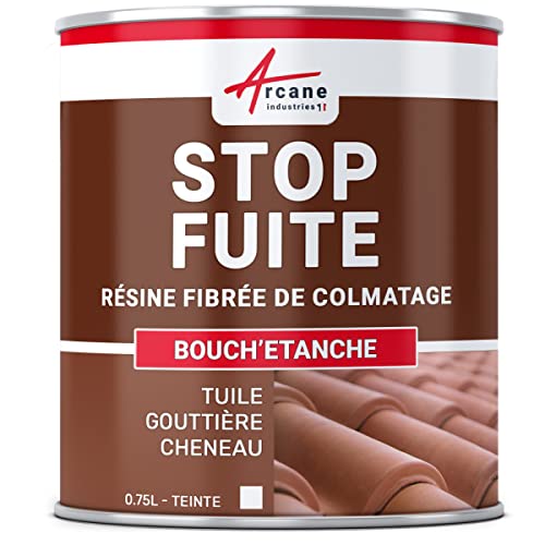 ARCANE INDUSTRIES Bouchetanche, Peinture fibrée de colmatage, Fuite, réparation, étanchéité, tuile, gouttière, cheneau, Trou, Fissure - 0.75 L Blanc