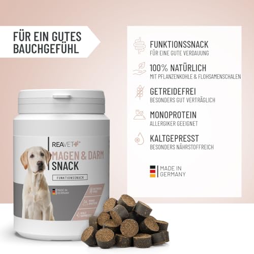 ReaVET Funktionssnacks I Gras- & Kotfresser Drops für Hunde I bei Fressen von Gras & KOT - unterstützt den Magen I Grasfresser Getreidefreie Hunde-Leckerlies Ohne Zucker