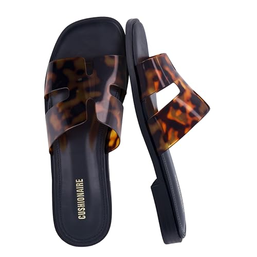 Image of CUSHIONAIRE Voyage Cutout Strap Slides for Women, Slip On Summer Flats, Trendy Footwear, Memory Foam Vegan Leather Comfortable Vacation Style Sandals