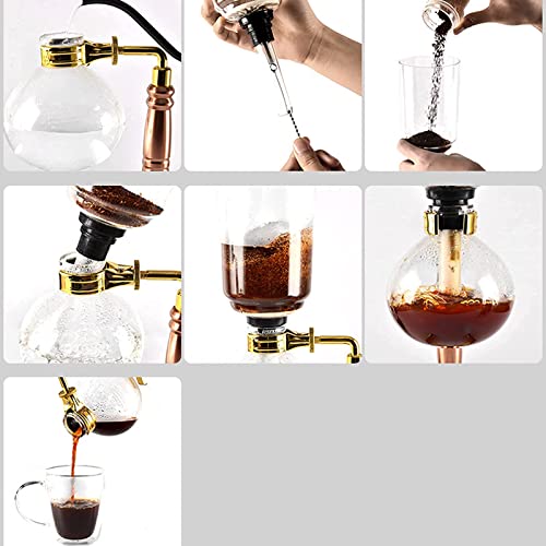 XYLXJ Siphon für 3 Tassen, Siphon, Kaffeemaschine, japanischer Stil, Vakuum, Glas, Siphon, Topf, Perkolatoren, Gold… – Bild 5