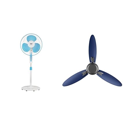Usha Mist Air Icy 400mm Pedestal Fan (Blue)+Usha Bloom Magnolia 1250mm wattage 78 Goodbye Dust Ceiling Fan with Anti Dust Feature(Sparkle Grey and Blue)